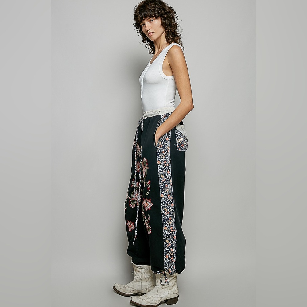 Last 1!! POL Black Track Joggers with Floral Embroidery - Picture 6 of 7